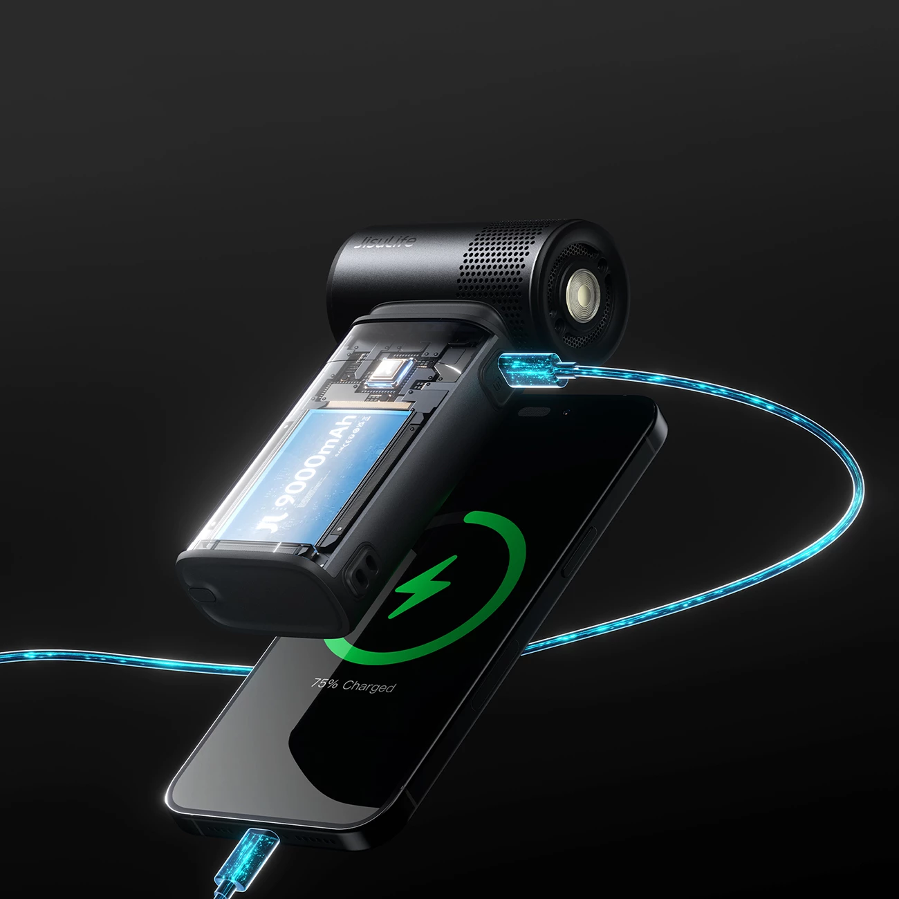 Ventilator dore Jisulife Ultra2 9000mAh 5-në-1 USB-C mini portativ, gri e errët