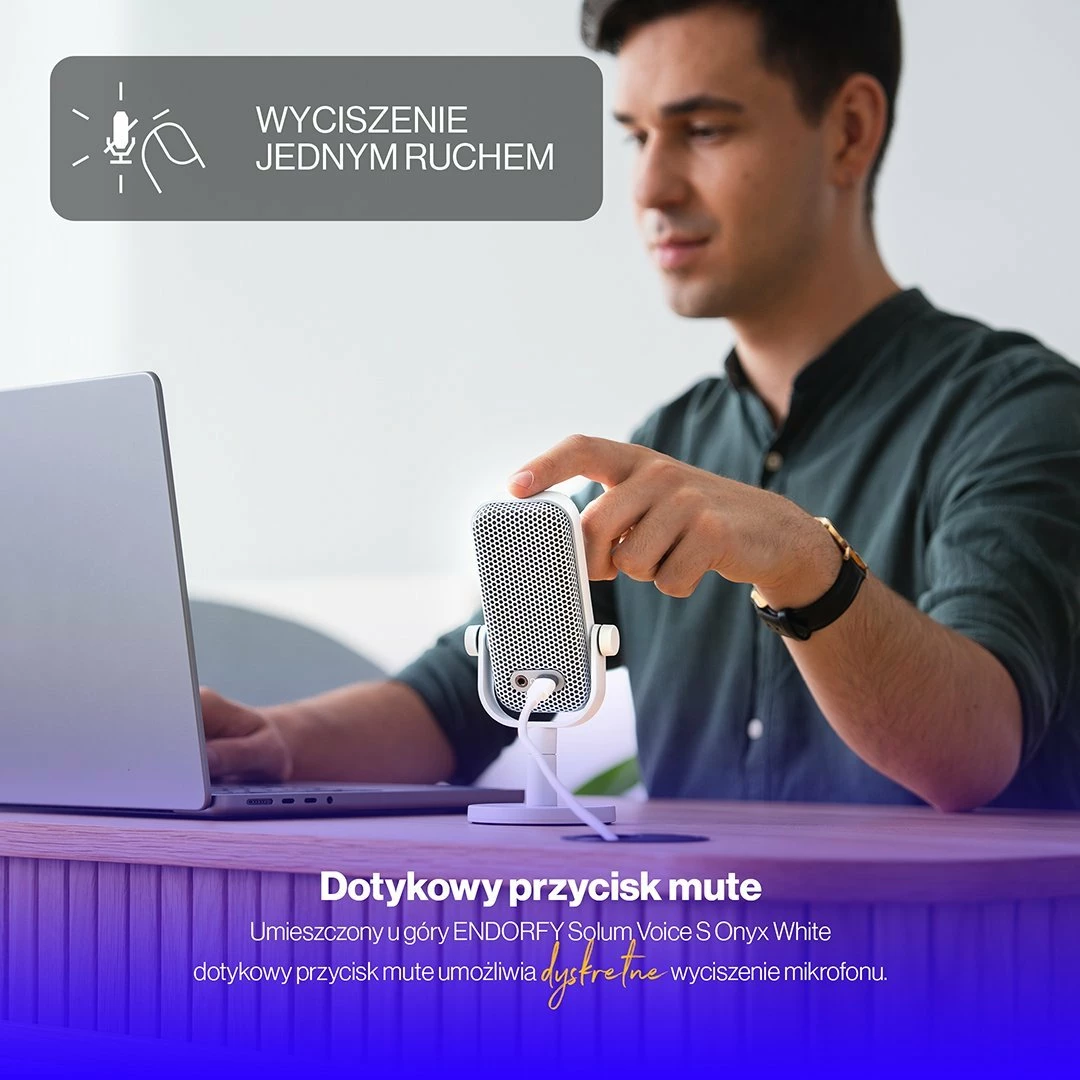 Mikrofon Endorfy Solum Voice S Onyx White (EY1B015), USB-C, kardioid, dalje 3.5 mm, i bardhë