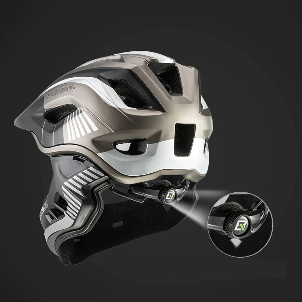 Helmetë biçiklete për fëmijë, Rockbros TT-32SBTG-S, full-face me mjekër të heqshme, rregullim 360°, S (48-54 cm), gri/zezë