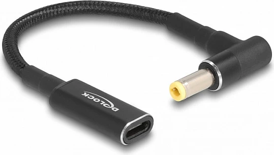 Kabllo adapter DeLOCK USB‑C (femër) në 5.5 x 2.5 mm 90°, 15 cm, e zezë