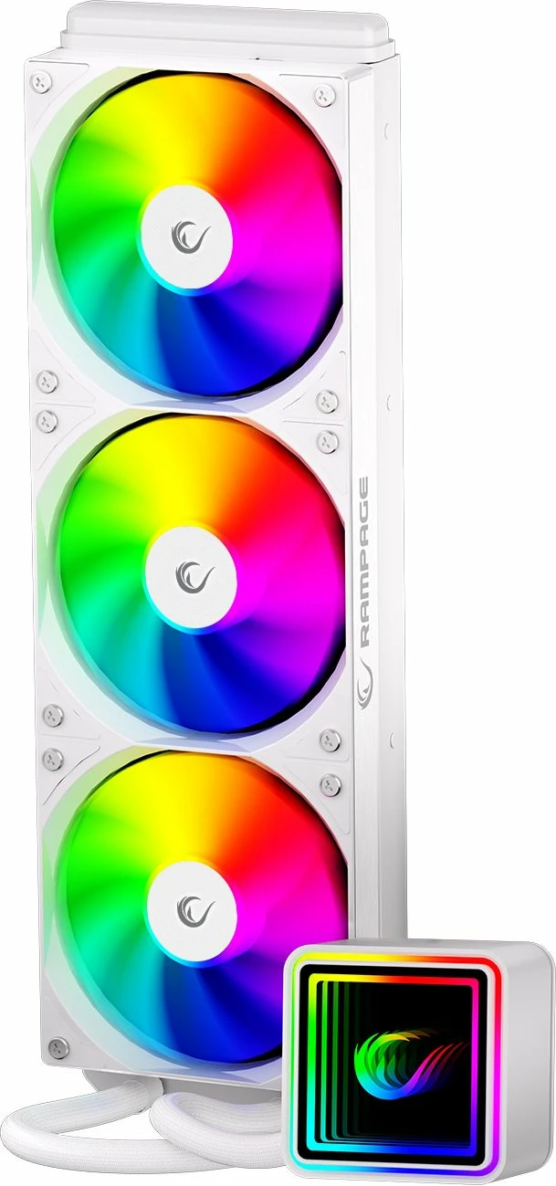 Ftohës uji AIO Rampage INFINITE V360 360mm ARGB me 3x120mm ventilatorë, i bardhë