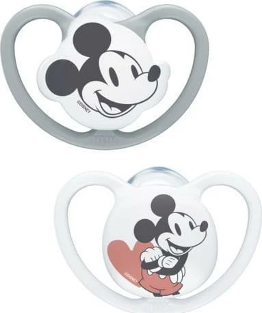 Biberon NUK Space Mickey Mouse 6-18m, silikon, 2 copë, gri/bardhë