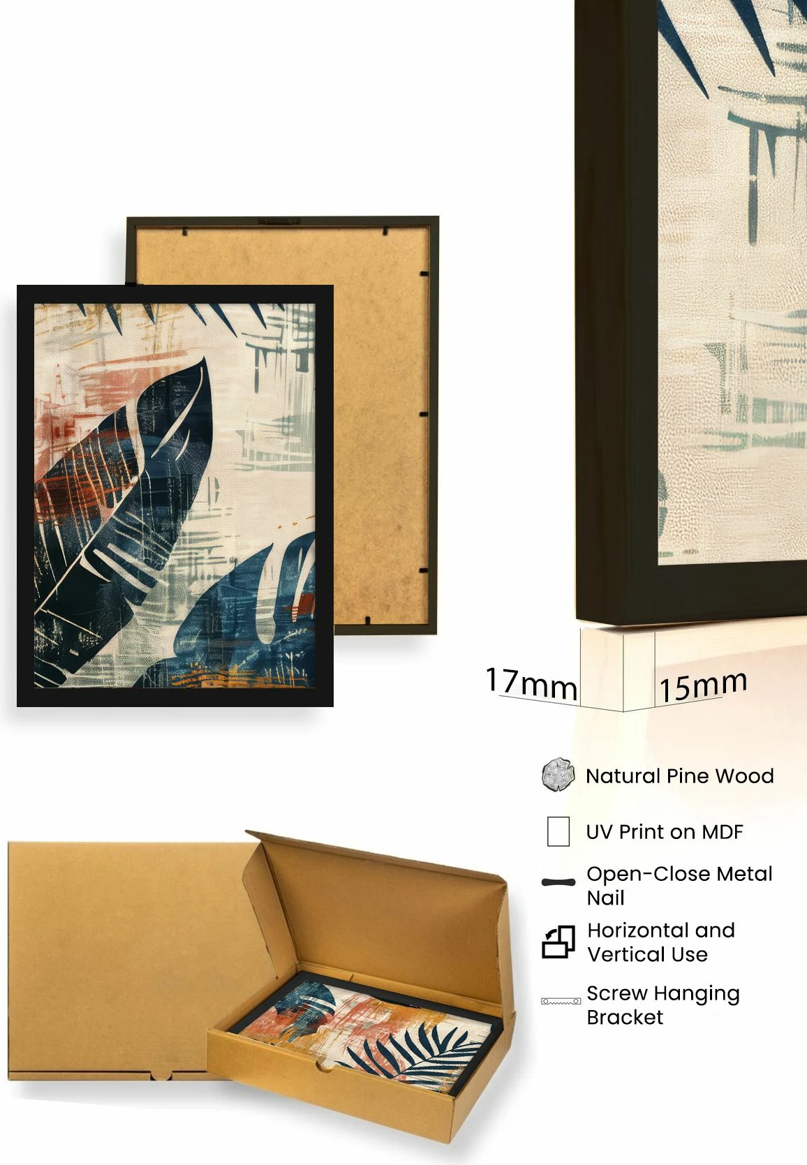 Pikturë dekorative me kornizë MDF (3 copë), Wallity, Huhu468S, 20x30cm