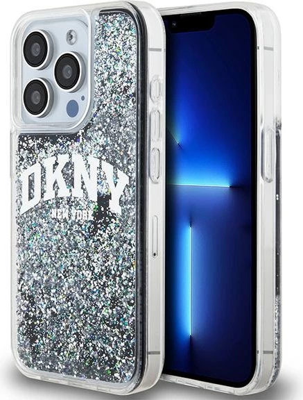 Mbështjellës DKNY Liquid Glitter Big Logo për iPhone 14 Pro, i zi