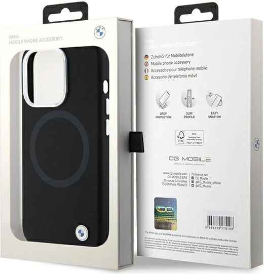 Mbështjellës BMW Signature Liquid Silicone MagSafe për iPhone 15 Pro, i zi
