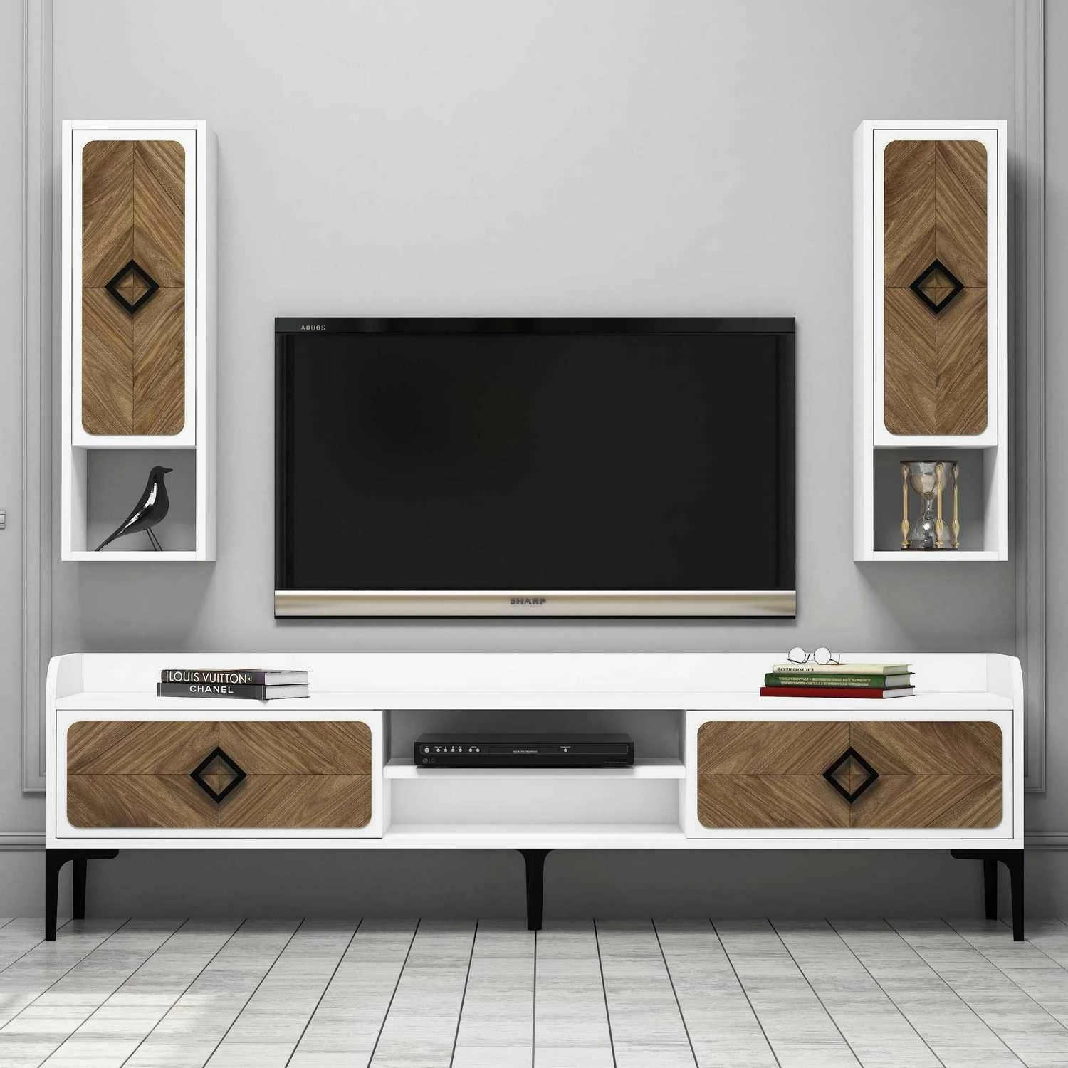 Komodë TV Hanah Home, Samba, e bardhë dhe arre