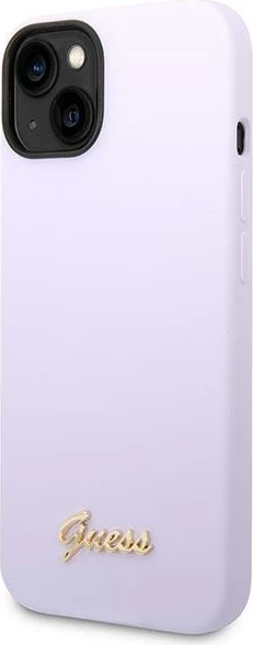 Mbështjellës Guess GUHCP14SSLSMU për iPhone 14 6.1", silikon, Vintage Gold Logo, vjollcë