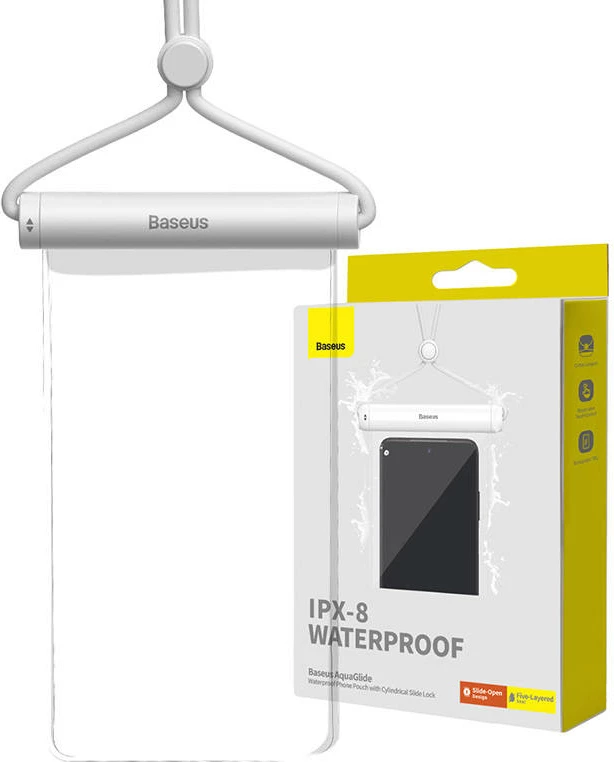 Mbështjellës i papërshkueshëm nga uji për celular Baseus AquaGlide, me cilindër mbyllës, i bardhë