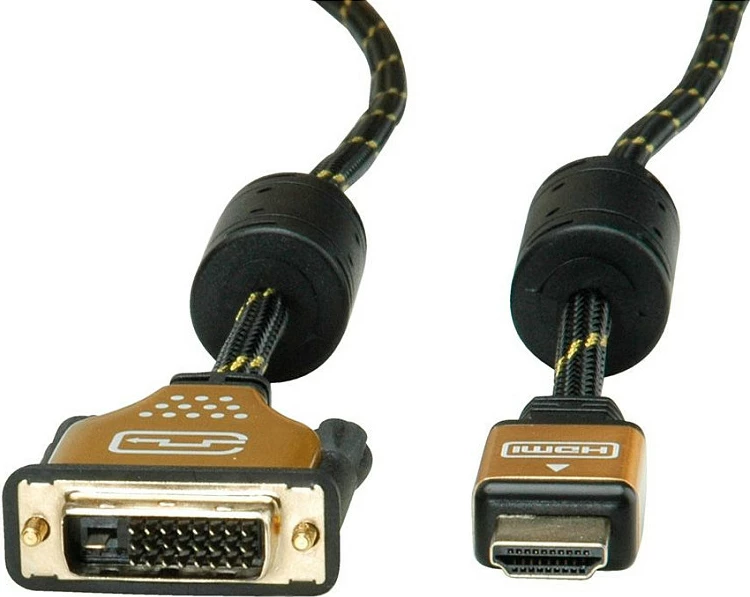 Kabllo ROLINE 11.04.5895 HDMI në DVI, 10 m, gold-plated, e zezë/ari