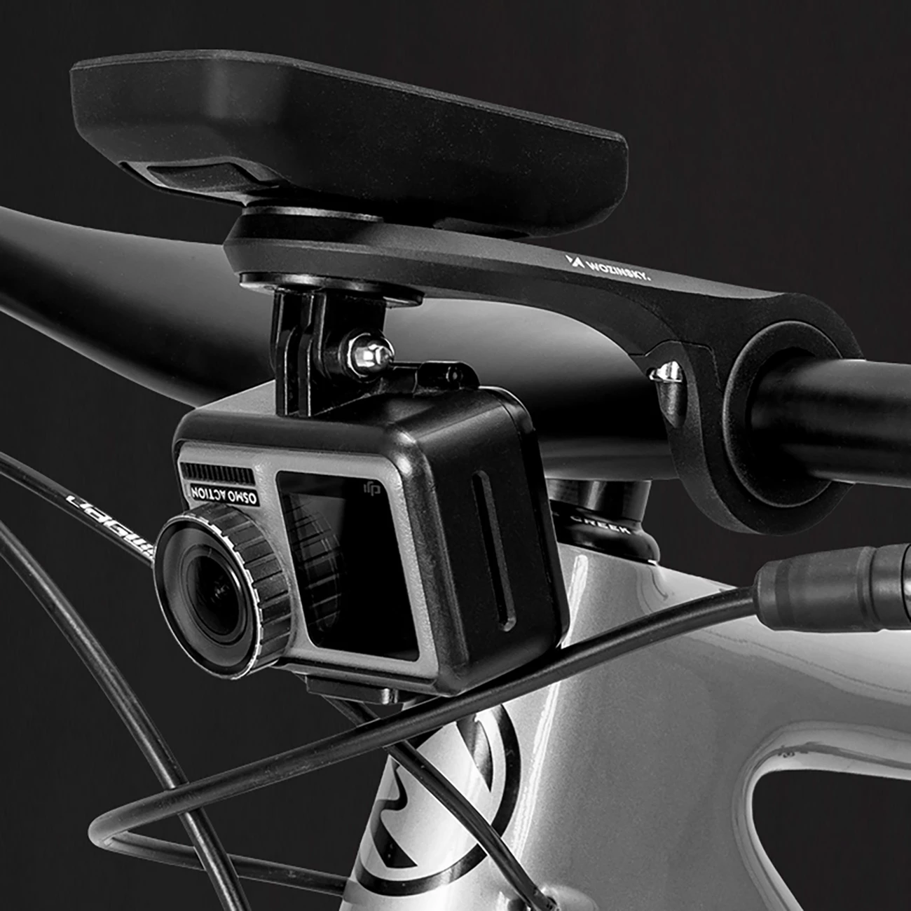 Mbajtëse biçiklete për kompjuter Garmin me dy montime, Wozinsky WUG-01B, për timon 31.8/25.4 mm, najllon, e zezë