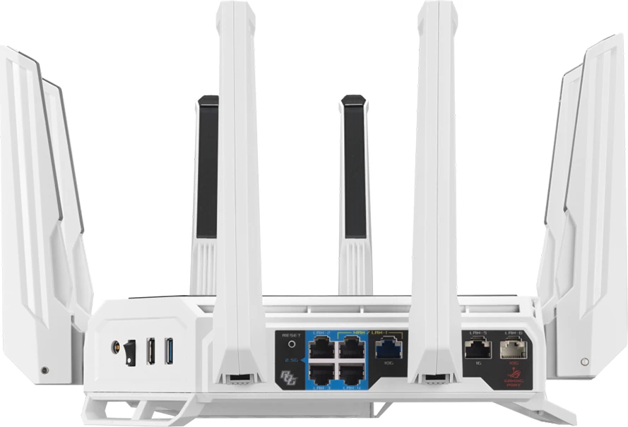 Router gaming ASUS ROG Rapture GT-BE19000AI Tri-band WiFi 7, 2x 10G, 4GB RAM, 32GB flash, i bardhë