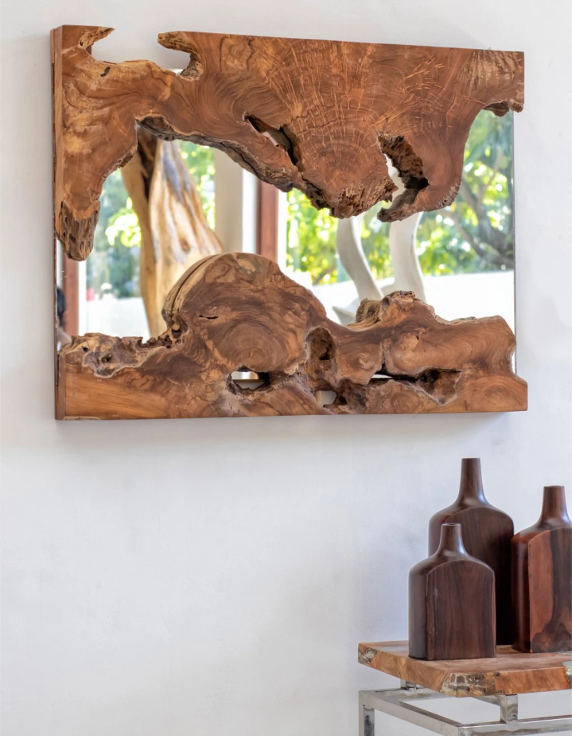 Pasqyrë FH9361 katrore, dru TEAK, ngjyrë natyrale, 62x62x5 cm
