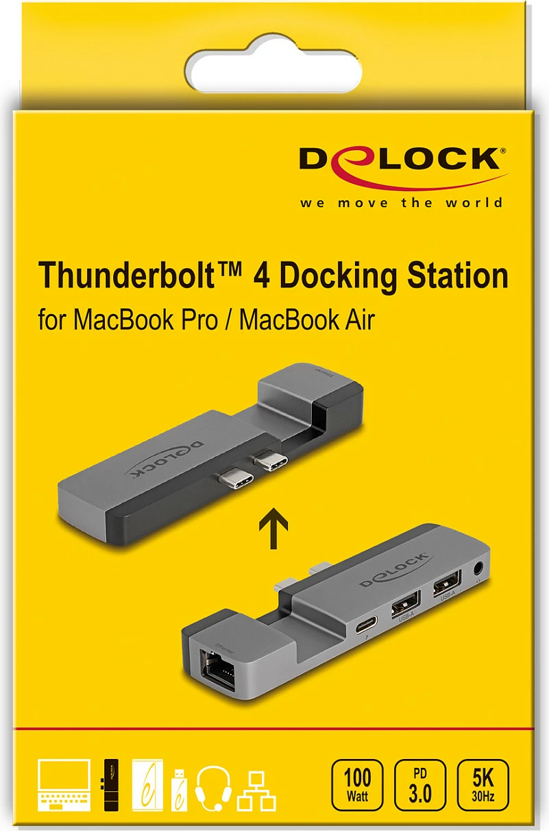 Docking station DeLOCK Thunderbolt 4, 5K, 100W PD, 10Gbps, LAN, Audio, e zezë/gri