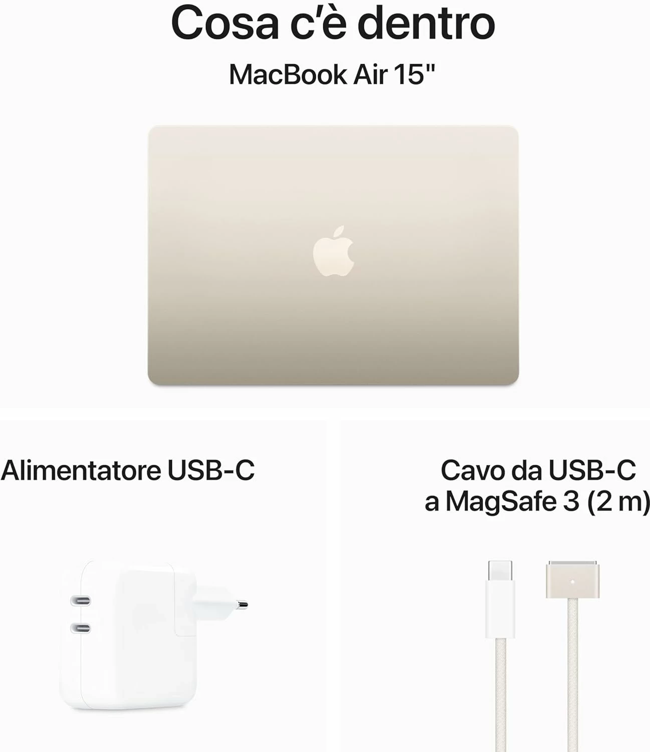 Laptop Apple MacBook Air, 15", M3 8-Core, 8GB RAM, 256GB SSD, 10-Core GPU, Starlight, (QWERTY Italian Keyboard)