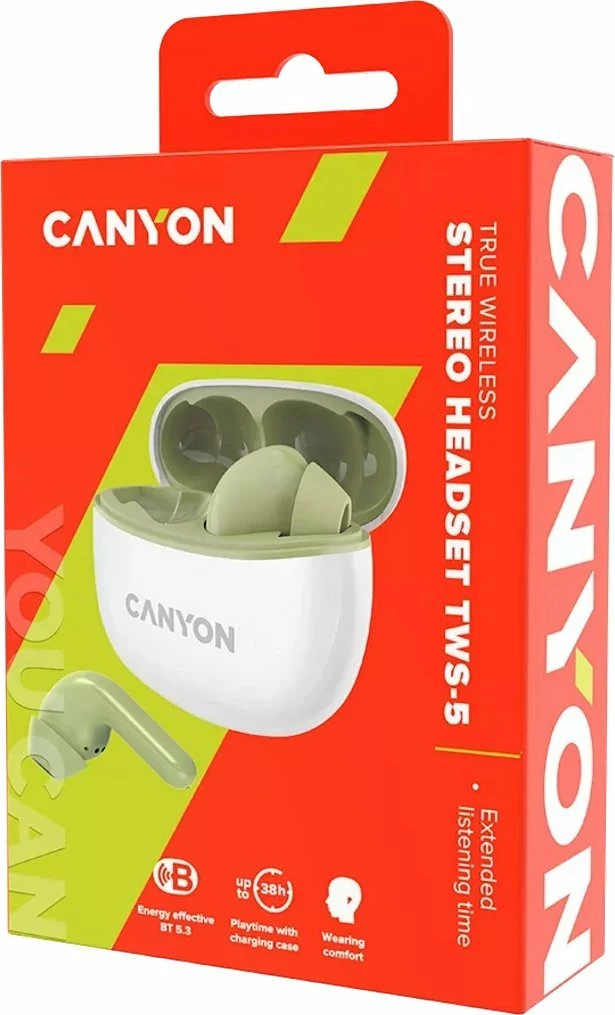 Kufje Canyon TWS-5 CNS-TWS5GR Bluetooth 5.3, In-Ear, mikrofon, 7.5h, 10m, gjelbër
