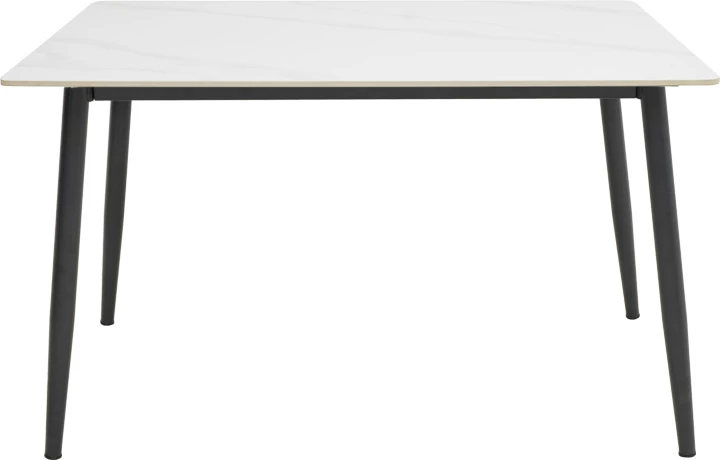 Tavolinë Gustas I, mermer i bardhë, këmbë metalike të zeza, 120x80x76cm