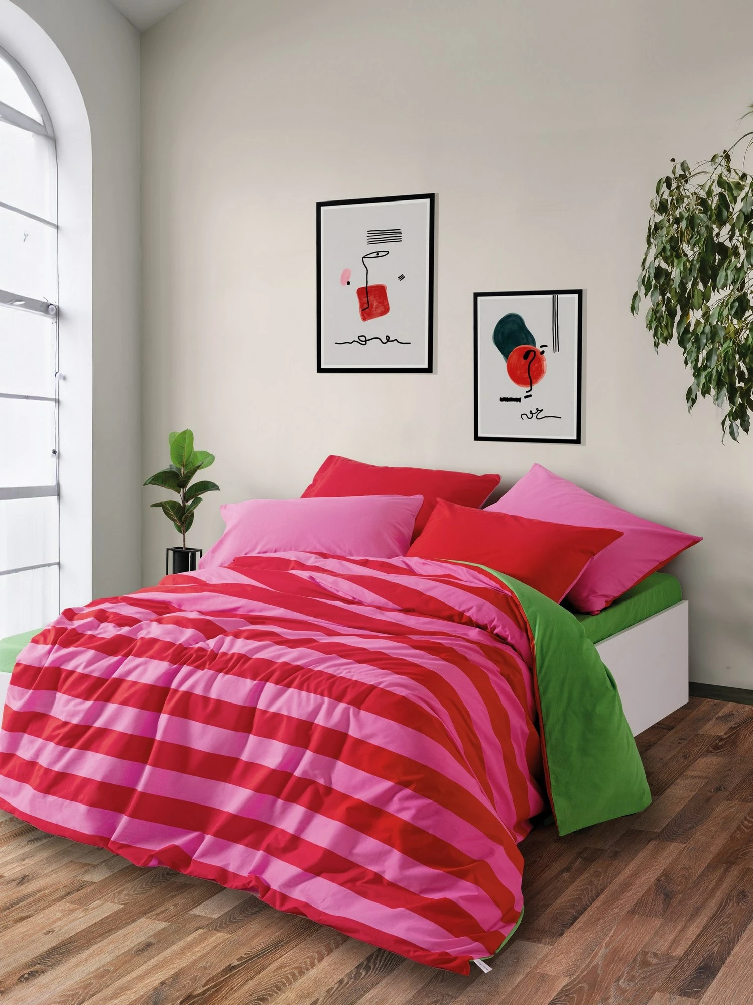 Set mbulesë për jorgan dopio L'essentiel Cherie, ngjyrë e gjelbër, rozë, fuksia