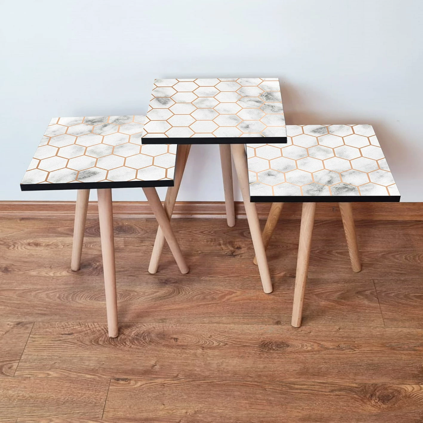 Set tavolinash të mbivendosshme Skye Decor, 3 copë, e bardhë/tan, 3Shp397