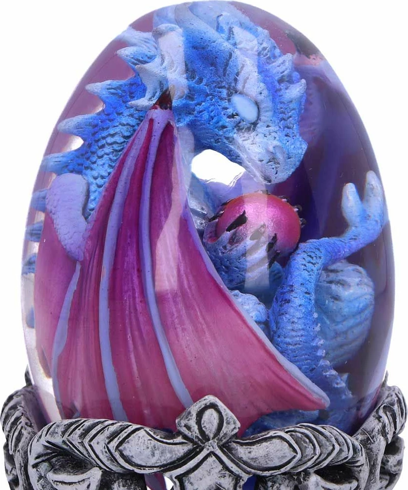 Figurinë NEMESIS NOW Elemental Dragonlings Water, 11 cm, rrëshirë, e pikturuar me dorë, vezë transparente e heqshme, blu/vjollcë, kuti dhurate
