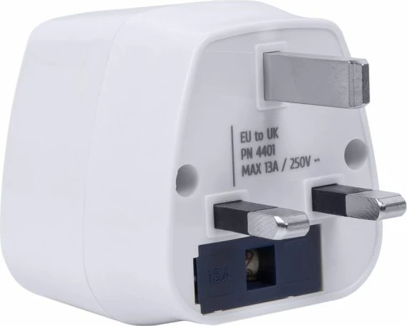 Adapter udhëtimi RIVACASE PS4401 EU në UK, 13A, 3250W, i bardhë