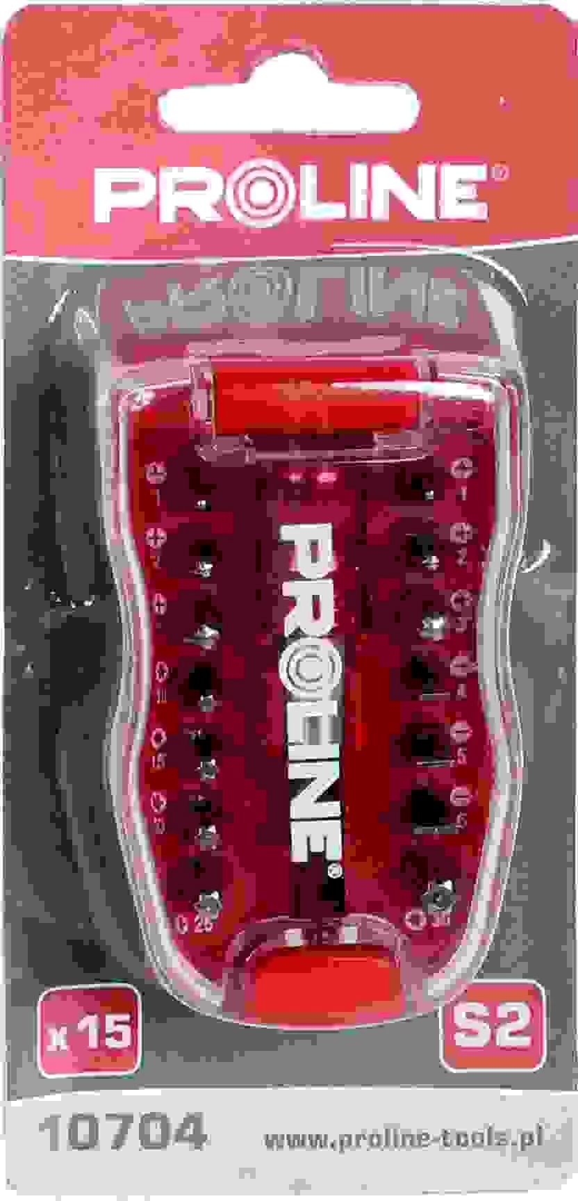 Set bitash kaçavidë PROLINE 10704, 15 copë, 1/4", S2, me mbajtës magnetik, e kuqe