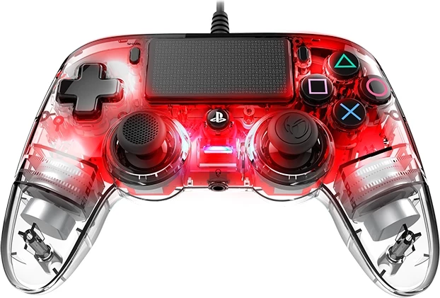 Kontrollor loje me kabllo Nacon PS4 Transparent Wired, 3 m, me vibrim, me touchpad, me portë 3.5 mm, kuqe