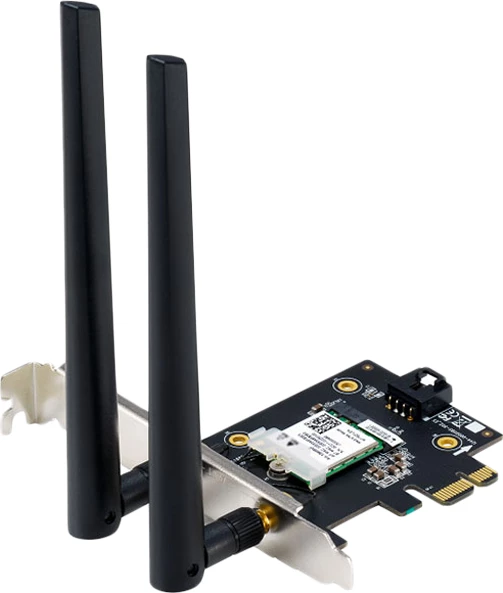 Adapter PCIe WiFi ASUS PCE-AXE5400, WiFi 6E tri-band, Bluetooth 5.2, 2 antena të jashtme, WPA3