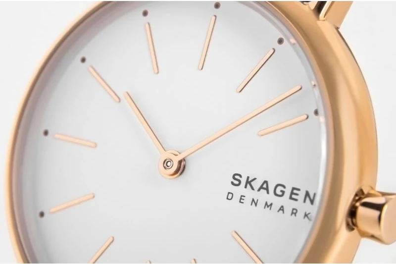 Orë dore për femra Skagen, rozë gold me rrip blu