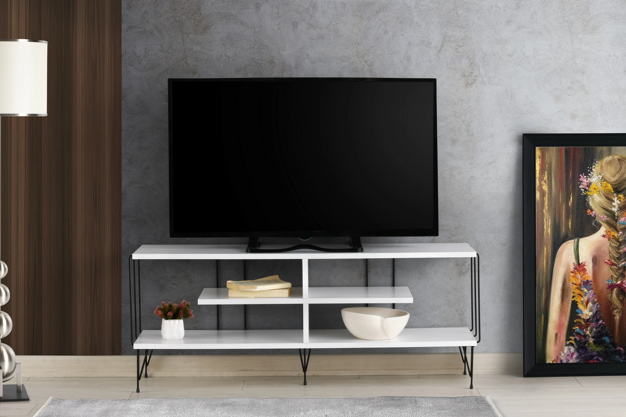 Komodë për TV Hanah Home, Eze, e bardhë