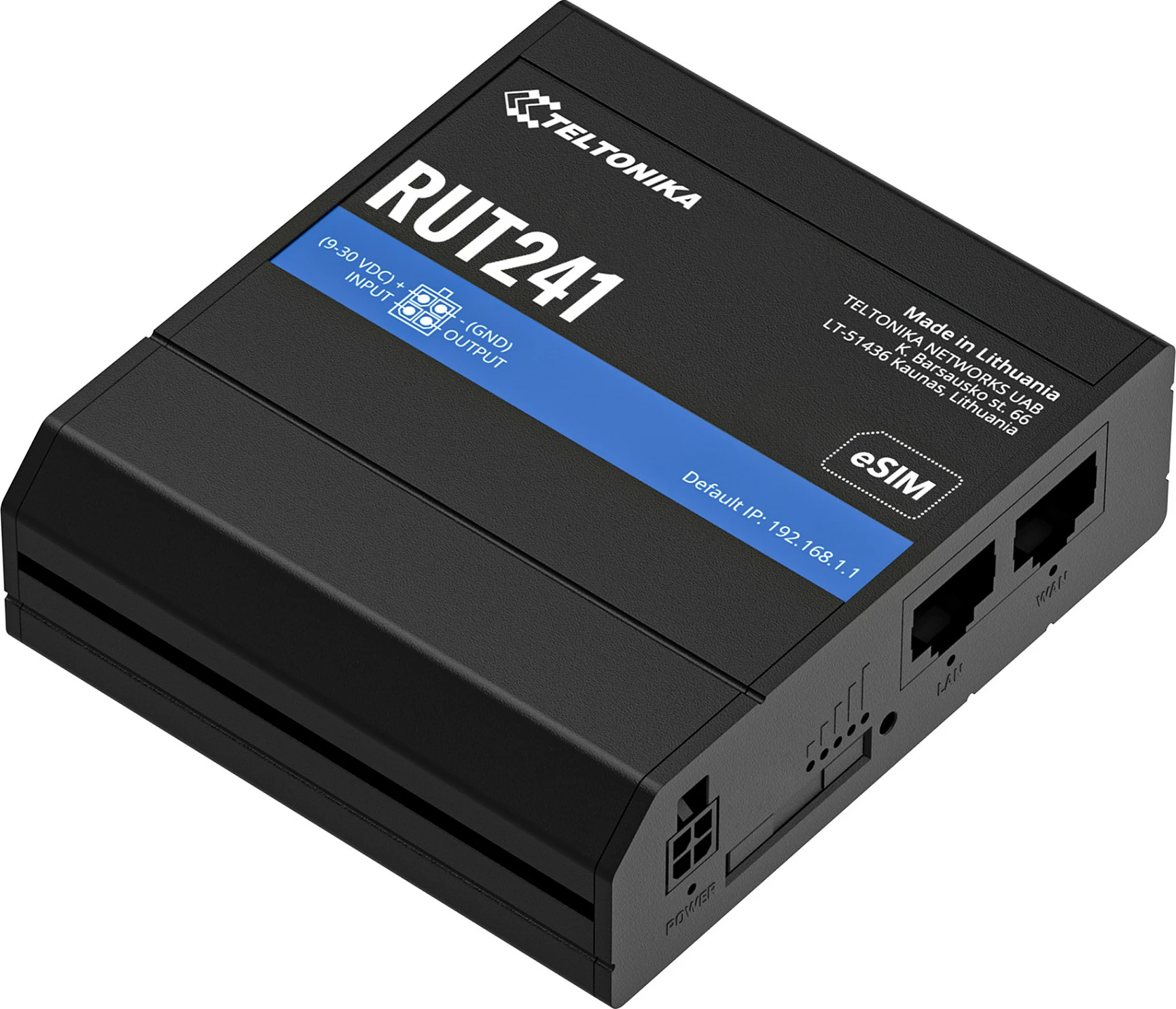 Router industrial 4G LTE Teltonika RUT241 eSIM, Wi‑Fi 4, 2x RJ45 100Mb/s, i zi