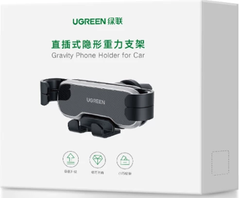 Mbajtës telefoni për veturë UGREEN 80539, air vent, gravitet auto-mbërthim, rrotullim 360°, 4.7-7.2", i zi/gri, në kuti