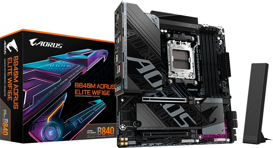 Pllakë amë GIGABYTE B840M AORUS ELITE WIFI6E AM5 4x DDR5 mATX