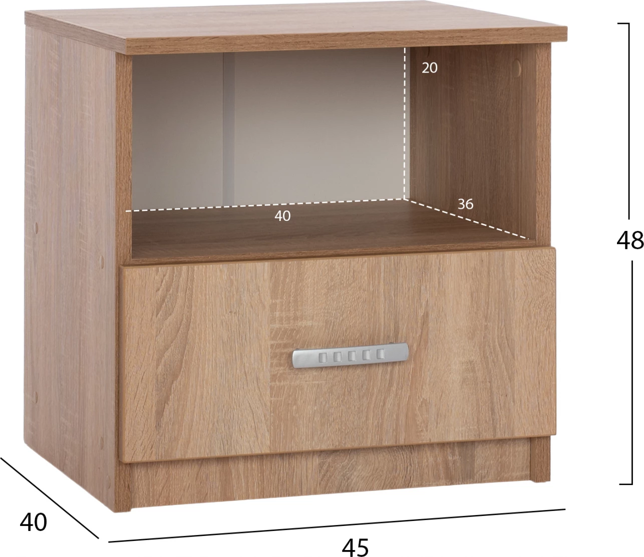 Komodinë nate me sirtar, ngjyrë sonama, FH2431.01, 45x40x48 cm