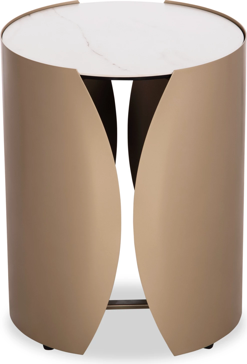 Tavolinë anësore rrethore Obsession, ngjyrë shampanjë, mermer i bardhë