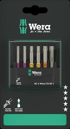 Set bitash Wera Bit-Check 6 Wood TORX HF 1 SB, 6 copë, e zezë/metalike