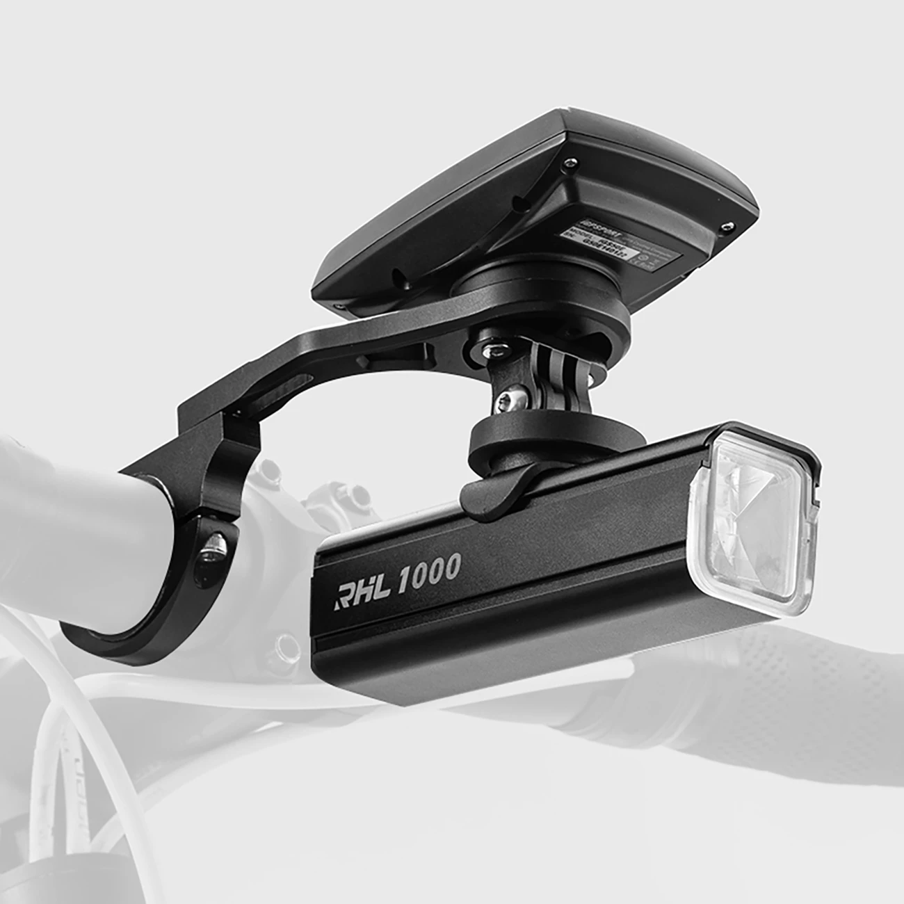 Mbajtëse timoni biçiklete Rockbros FK-301 2-në-1, për kompjuter Garmin/Wahoo/Bryton + dritë/kamerë GoPro, 31.8 mm, E zezë