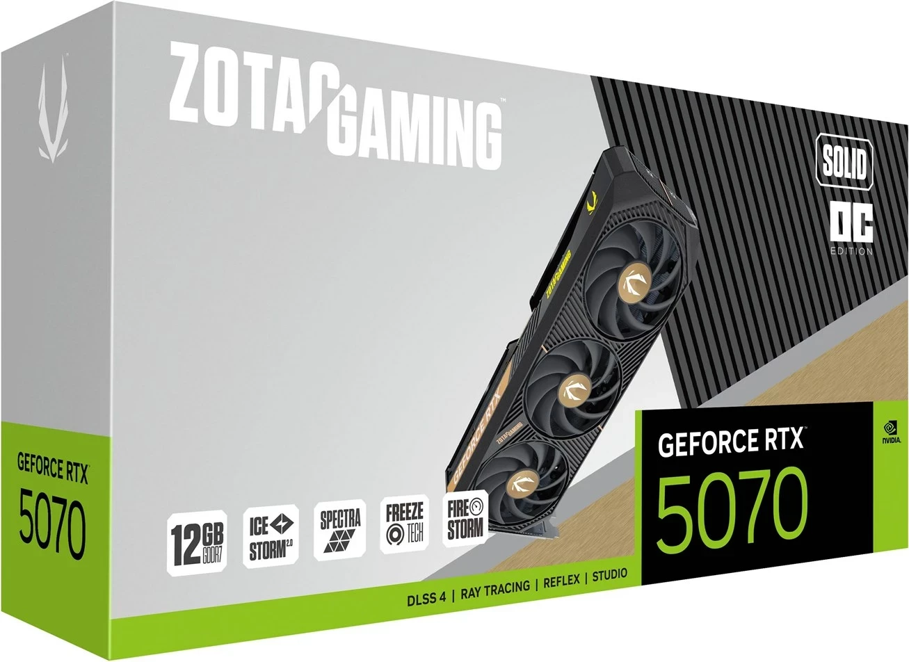 Kartelë grafike ZOTAC GeForce RTX 5070 SOLID OC, 12 GB GDDR7, E zezë
