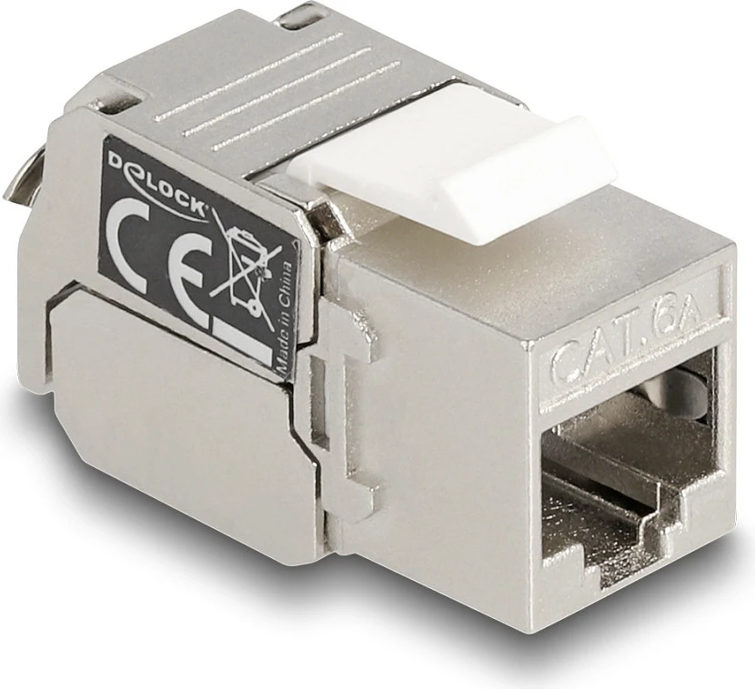 Modul Keystone DeLOCK RJ45 në LSA Cat6A, me LED, i sheshtë, argjend/bardhë