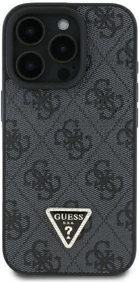 Mbështjellës Guess 4G Triangle Strass për iPhone 16 Pro Max, MagSafe, i zi