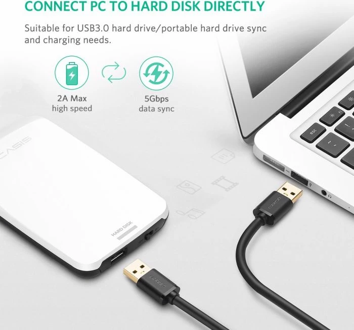 Kabllo USB-A 3.0 UGREEN 10371, mashkull-në-mashkull, 2 m, 5 Gbps, e zezë, 1 copë (polybag)