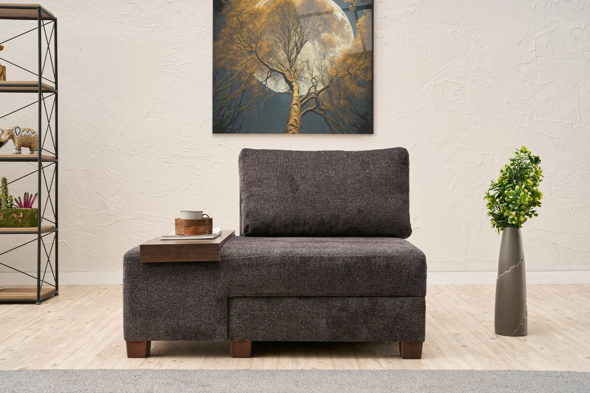 Krevat-kolltuk një vendësh, Atelier del Sofa, Perenna Chenille, antracit, pjesa e majtë
