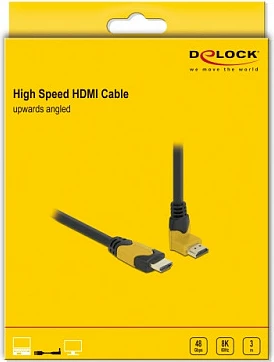 Kabllo HDMI DeLOCK High Speed 3 m, 8K 60Hz, 48Gbps, kënd 90°, zezë/verdhe