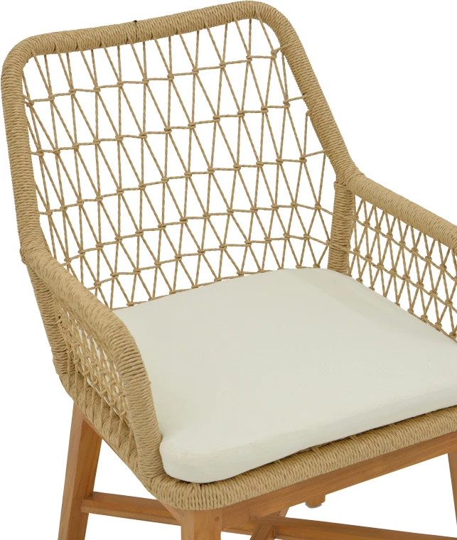 Karrige Elaiza pakoworl dru tik dhe litar pe, ngjyrë natyrale-bezhë, me jastëk, 58x60x90cm