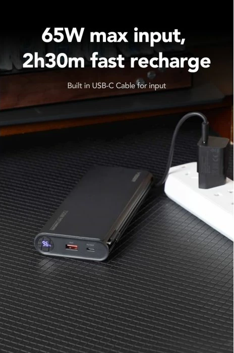 Powerbank VEGER TC130 25000mAh 130W me kabllo USB-C/Lightning, me ekran LCD, e zezë