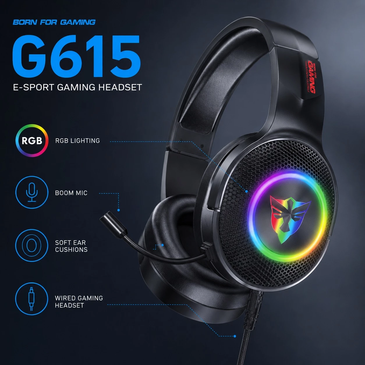 Kufje Gaming G615 me Mikrofon dhe Ndricim RGB