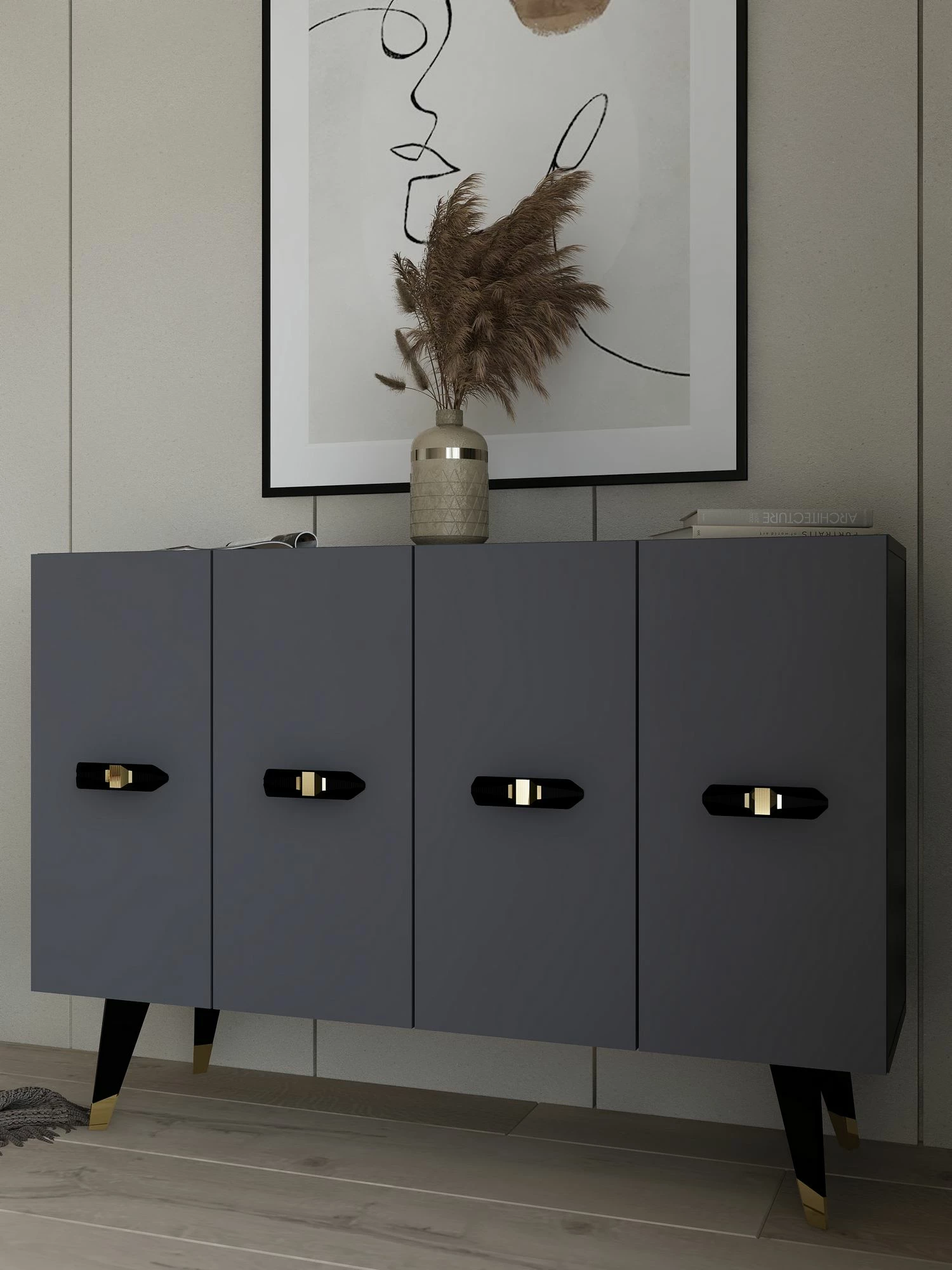 Konsol Skye Decor, Quart V, ngjyrë ari dhe antracit