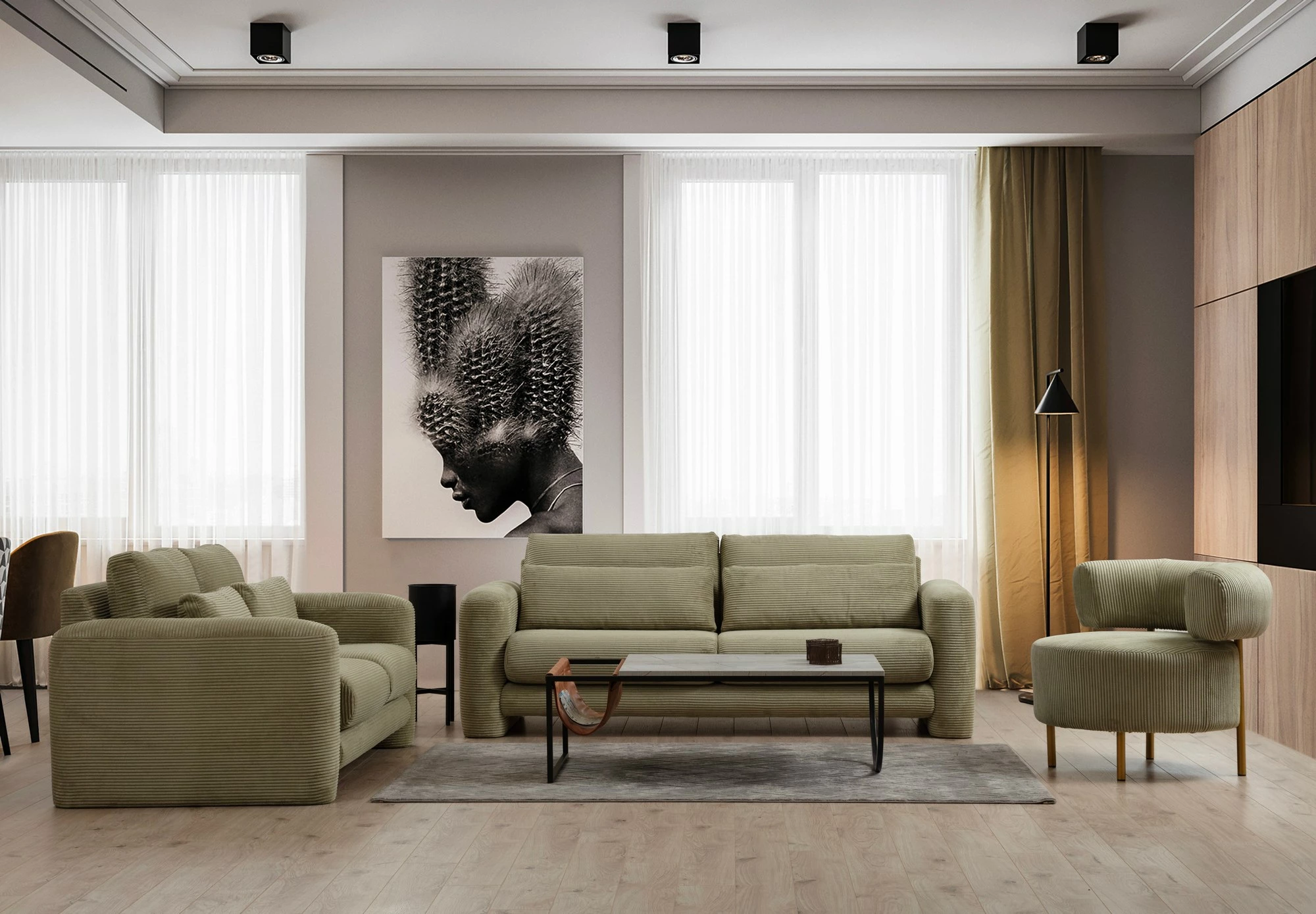 Divan treshe Atelier del Sofa, ngjyrë e gjelbër, Lily