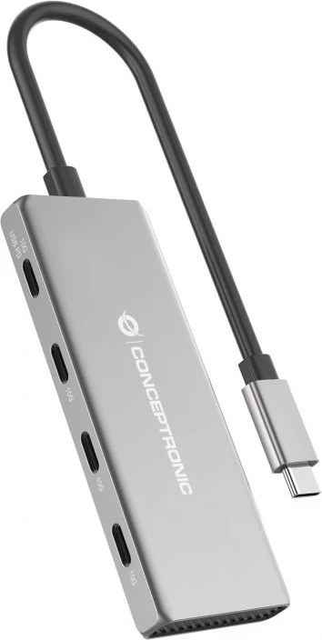 Dock USB-C Conceptronic 4-1, 3x USB-C, 100W PD, 25cm, gri
