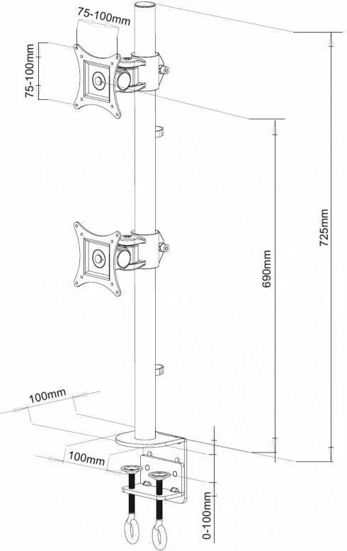 Mbajtës tavoline për 2 monitorë Techly ICA-LCD 350-D 13–27", VESA 75x75/100x100, i zi