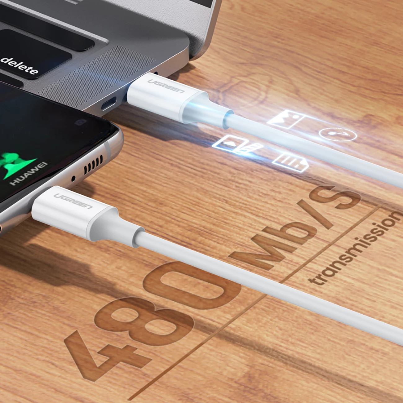 Kabllo USB-C në USB-C Ugreen US264 60517, 0.5m, e bardhë